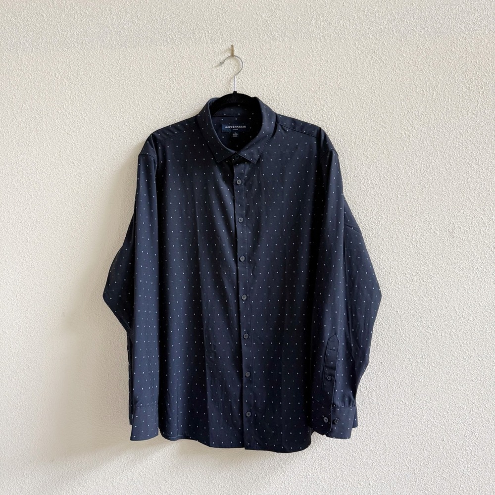 Mizzen Main Dress Shirt Mens XL Navy Blue Leeward Micro Dot Performance